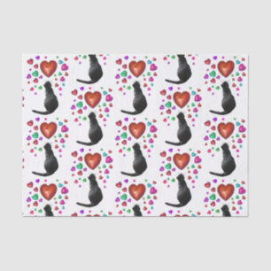 Seda Papel de tejido del corazón del gato negro