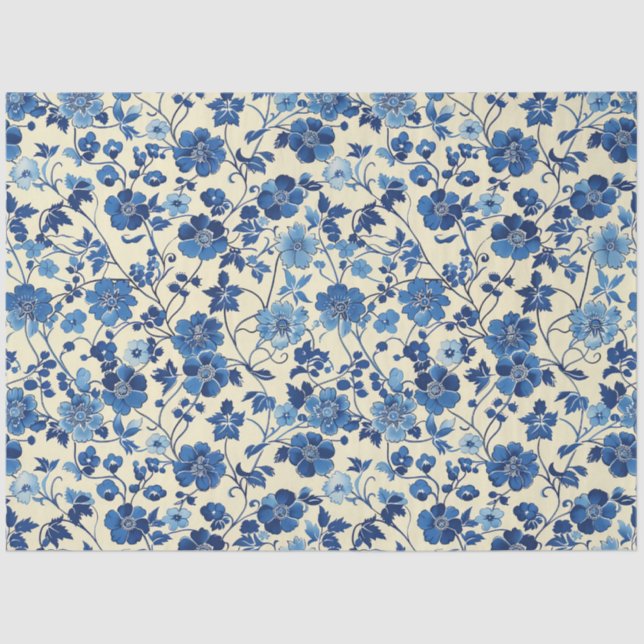 Seda Papel de tejido floral azul (Anverso)