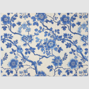 Seda Papel de tejido floral azul
