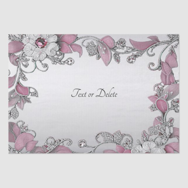 Seda Papel de tejido floral blanco rosado plateado (Anverso)