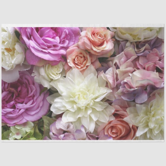 Seda Papel de tejido floral con dalia y rosas (Anverso)