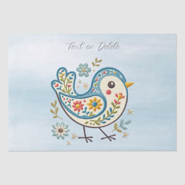 Seda Papel de tejido floral de pájaro azul (Anverso)