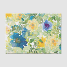 Seda Papel de tejido floral de primavera azul y amarill