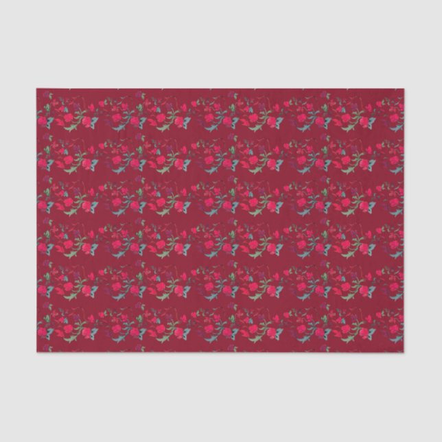Seda Papel de tejido floral de Wassal rojo profundo (Anverso)