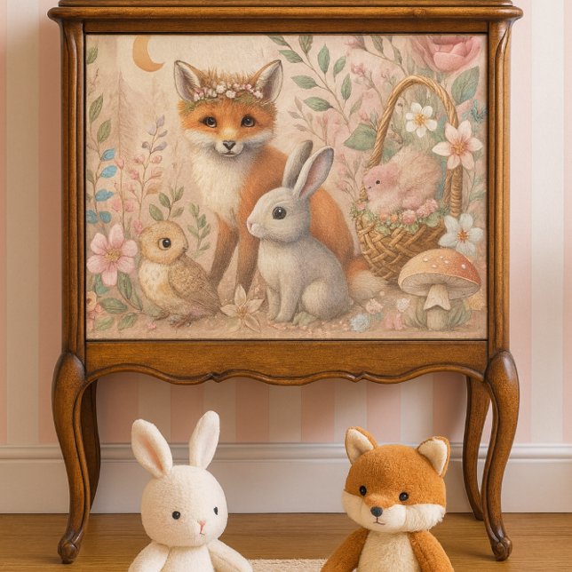 Seda Papel de Tejido Floral para Vida Silvestre Pastel  (Sweet woodland decoupage paper perfect for a baby girl’s room soft, whimsical, and full of charm.)