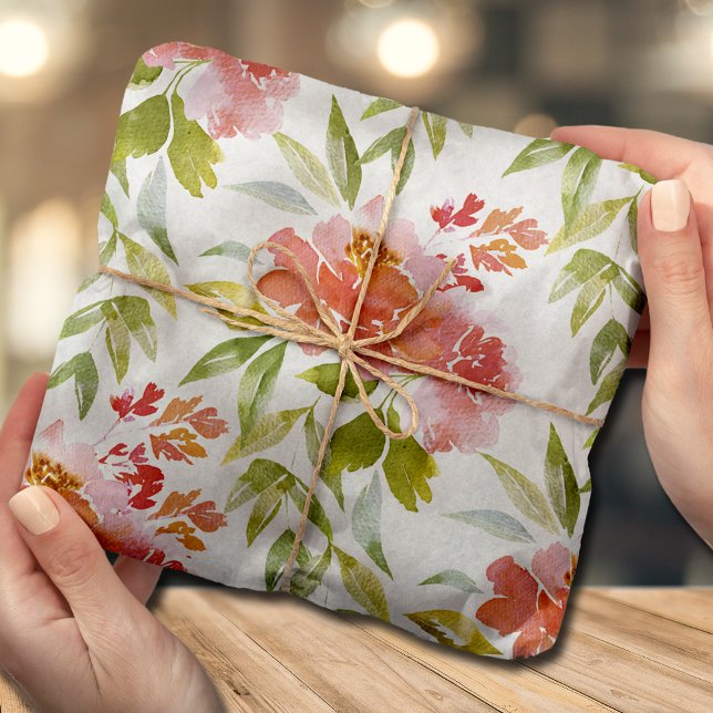 Seda Papel de tejido floral rojo acuarela (Subido por el creador)