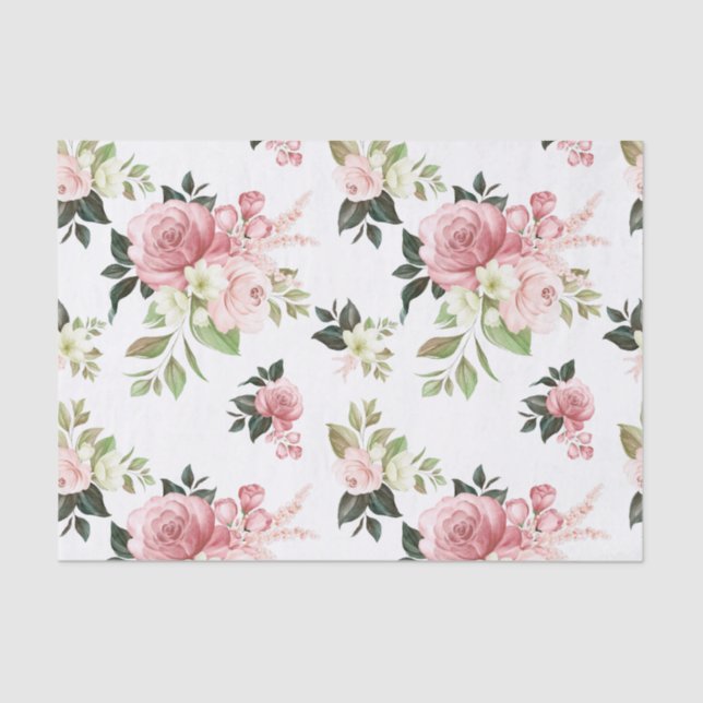 Seda Papel de tejido floral rosa acuarela (Anverso)