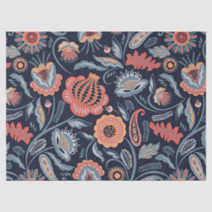 Seda Papel de tejido o descomposición - Azul floral neg