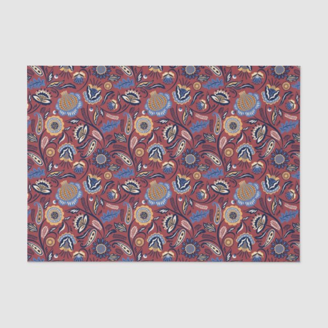Seda Papel de tejido o descomposición - Rojo floral aud (Anverso)