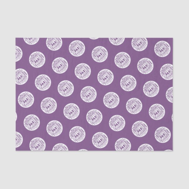 Seda Papel de tejido púrpura paz en varios idiomas. (Anverso)