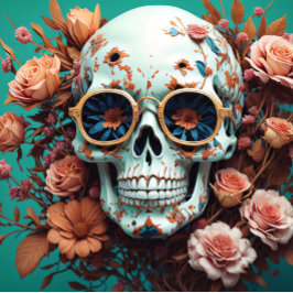 Seda Papel de Tejido Turquesa de calavera de flores Mou