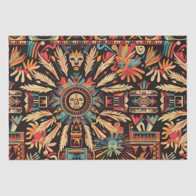 Seda Papel de Tejido Turquesa Exuberante "Sueño Azteca" (Anverso)