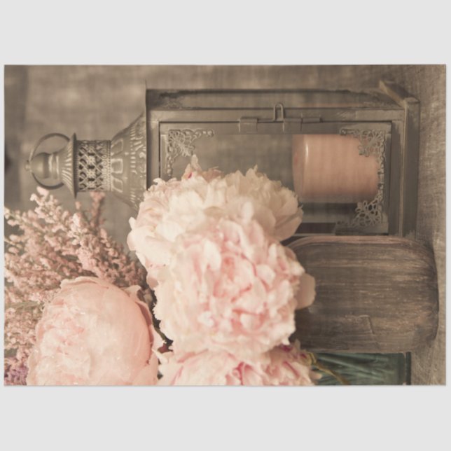 Seda Papel de tejidos 20x30 Peonies y Lantern Set 2 (Anverso)