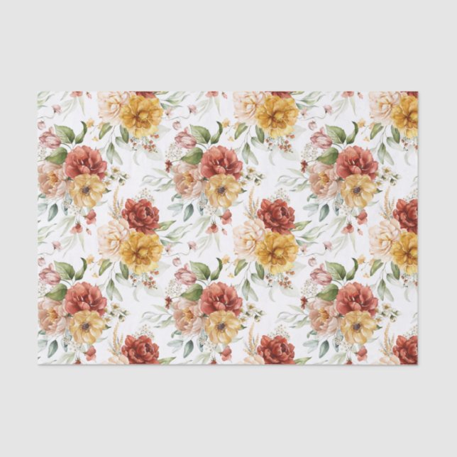 Seda Papel de tejidos (3) Pequeño patrón Peonies rojos  (Anverso)