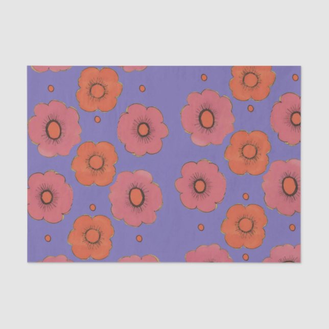 Seda Papel de tejidos Afro Poppies (Anverso)
