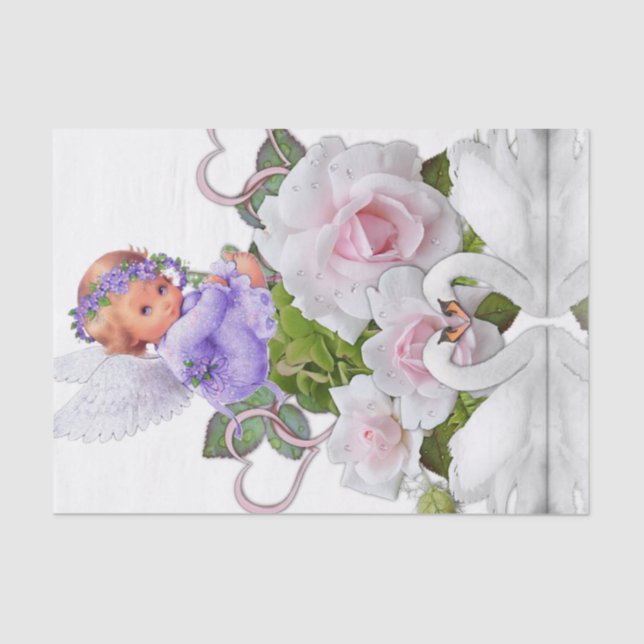 Seda Papel de tejidos Ángel Cisnes Blancas (Anverso)