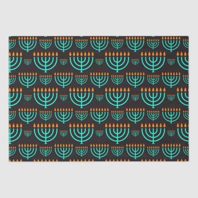 Seda Papel de tejidos azul de Hanukkah Menorah (Anverso)