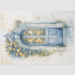 Seda Papel de tejidos azul y amarillo floral