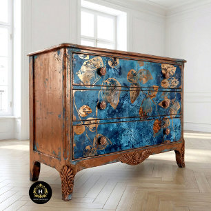 Seda Papel de tejidos azul y hoja de oro profundo