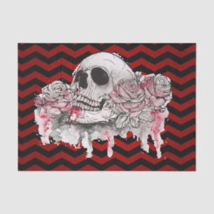 Seda Papel de tejidos Calavera Rosa Gótico Chevron