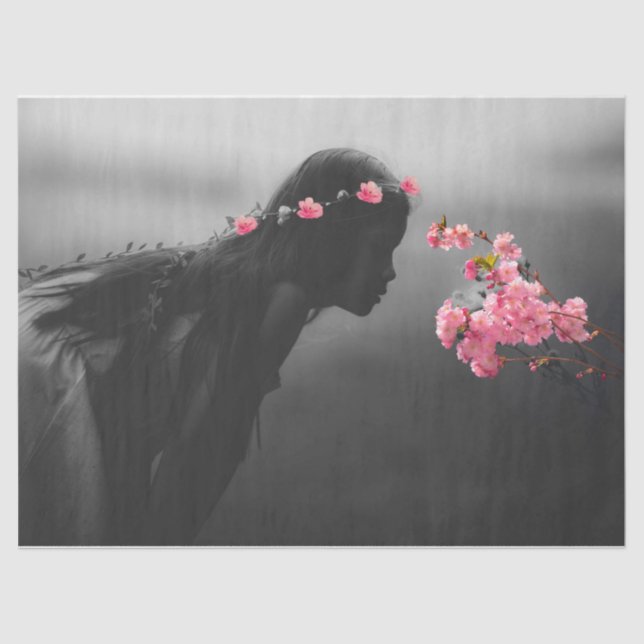 Seda Papel de tejidos con Chicas y flores jóvenes (Anverso)