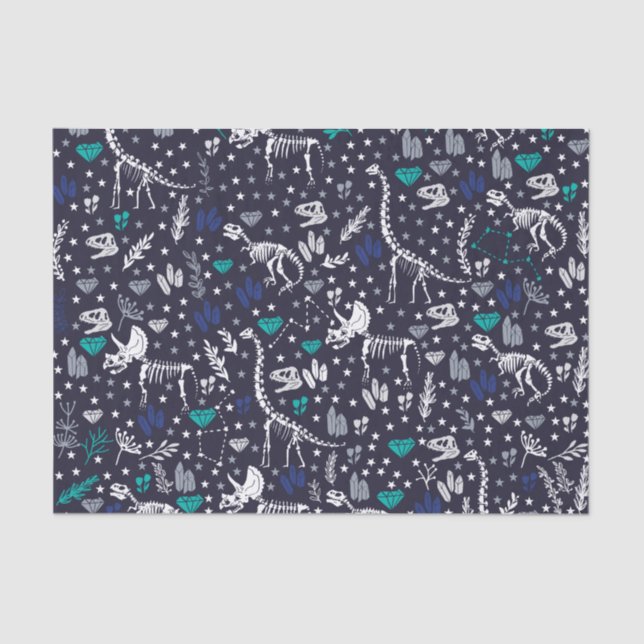 Seda Papel de tejidos con esqueletos de dinosaurios (Anverso)