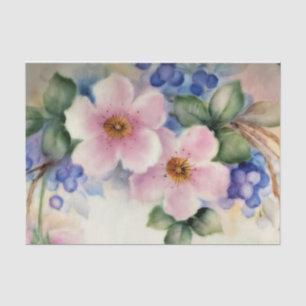 Seda Papel de tejidos con flores de cerezo y arándanos