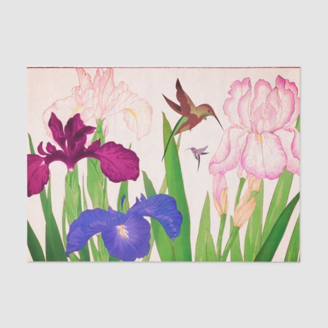 Seda Papel de tejidos con flores y colibríes (Anverso)