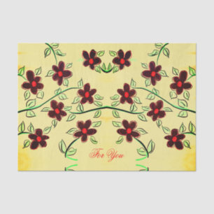 Seda Papel de tejidos con impresión floral marrón y roj