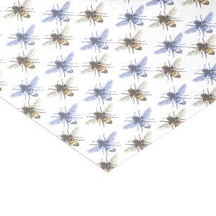 Seda Papel de tejidos de abejas azules y doradas
