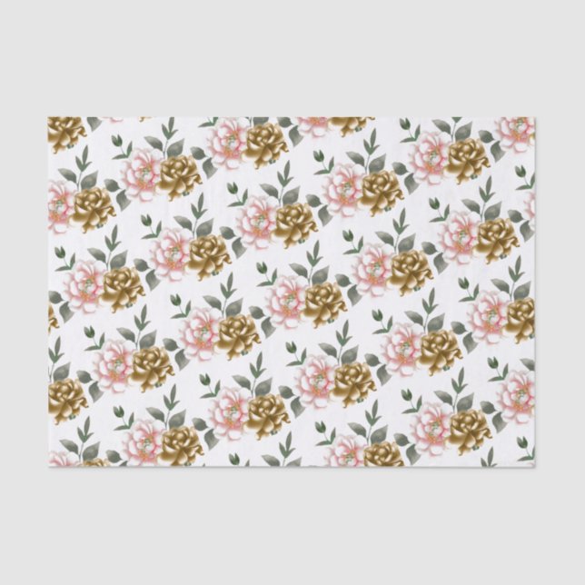 Seda Papel de tejidos de bronce y peonía rosada (Anverso)