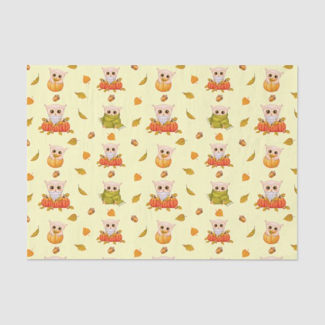 Seda Papel de tejidos de búho de otoño adorable (Anverso)
