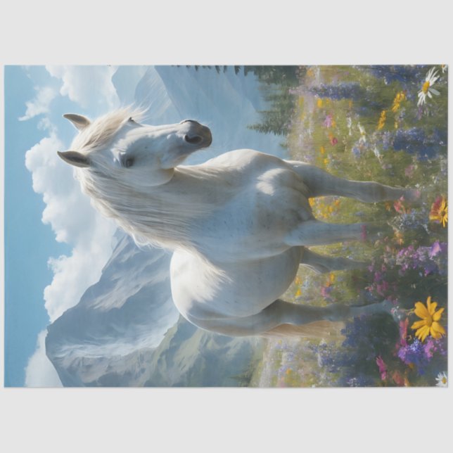 Seda Papel de tejidos de caballos de flores silvestres (Anverso)