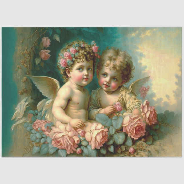 Seda Papel de tejidos de Cherubs vintage (Anverso)