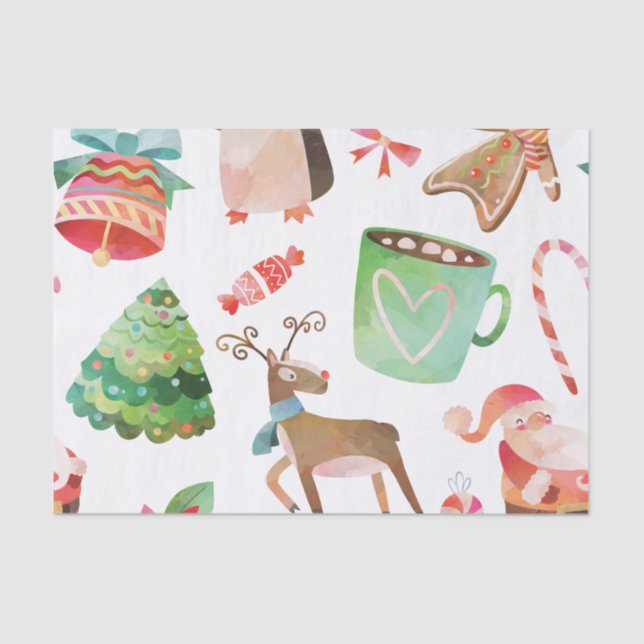 Seda Papel de tejidos de color acuático Santa Navidades (Anverso)