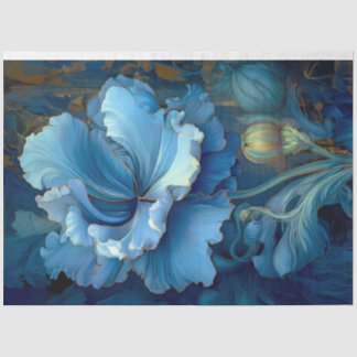 Seda Papel de tejidos de flores pintadas de azul