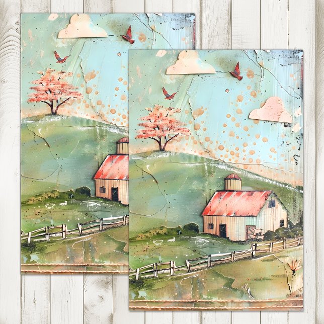 SEDA PAPEL DE TEJIDOS DE GRANJA BLANCA EN PASTELES (WHIMSICAL FARM IN PASTELS DECOUPAGE TISSUE PAPER)