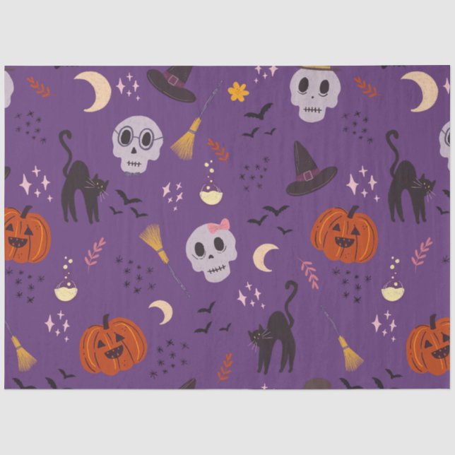 Seda Papel de tejidos de Halloween - Calaveras cortas,  (Anverso)