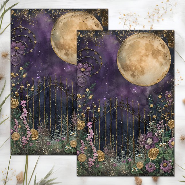 SEDA PAPEL DE TEJIDOS DE LA DECORACIÓN DEL JARDÍN DE ME (FULL MOON MIDNIGHT GARDEN DECOUPAGE TISSUE PAPER)