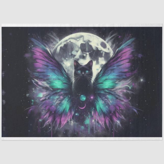 Seda Papel de tejidos de la luna del gato negro (Anverso)
