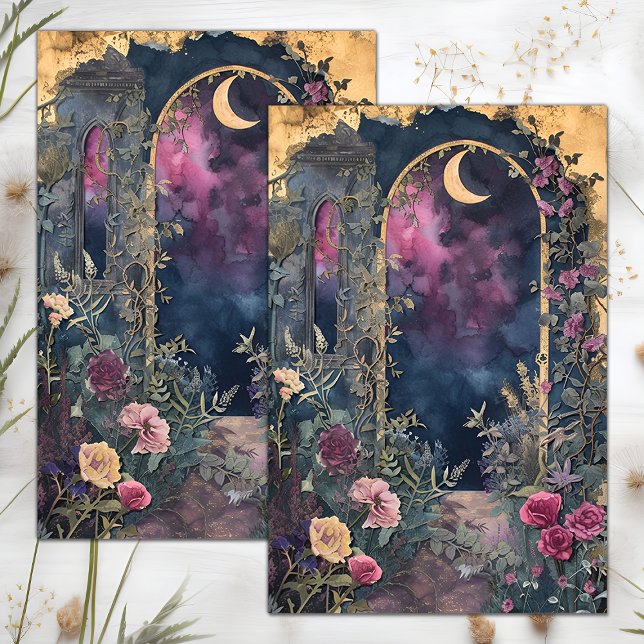 SEDA PAPEL DE TEJIDOS DE LA MEDIANOCHE MOON GARDEN (MIDNIGHT MOON GARDEN DECOUPAGE TISSUE PAPER)