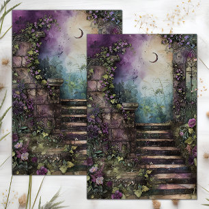 SEDA PAPEL DE TEJIDOS DE LA MEDIANOCHE MOON GARDEN