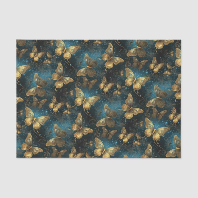 Seda Papel de tejidos de mariposas doradas (Anverso)