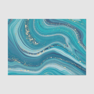 Seda Papel de tejidos de mármol líquido azul y verde