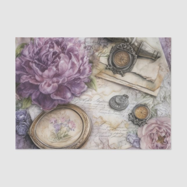 Seda Papel de tejidos de peonies de lavanda con inspira (Anverso)