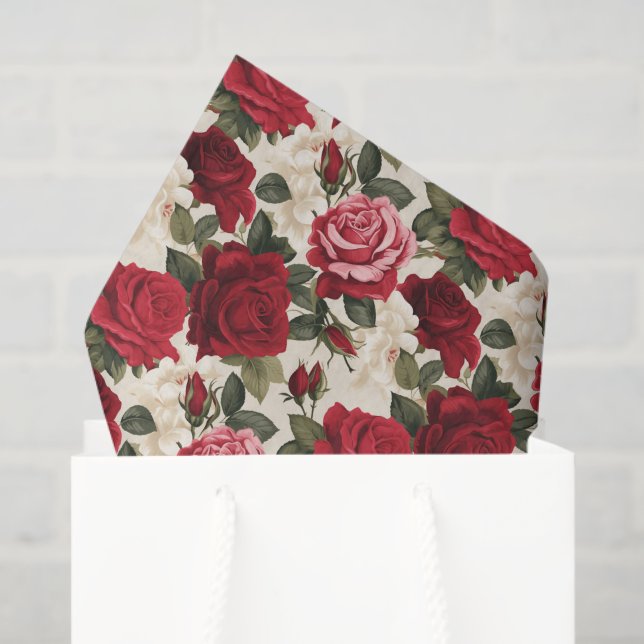 Seda Papel de tejidos de rosas rojas (Bolsa de regalo)