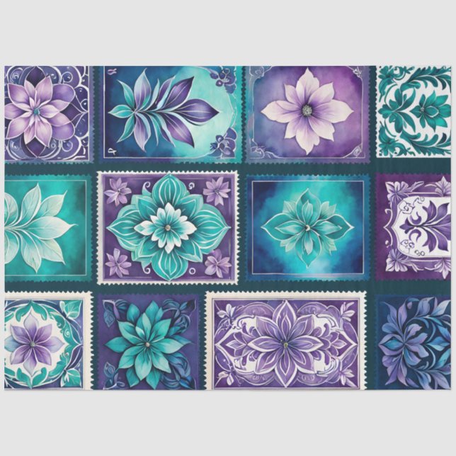 Seda Papel de tejidos de timbre de época colorido (Anverso)