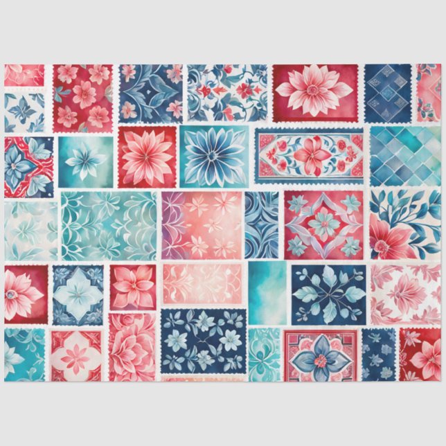 Seda Papel de tejidos de timbre de época colorido (Anverso)