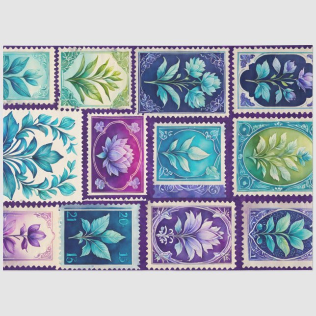 Seda Papel de tejidos de timbre de época colorido (Anverso)
