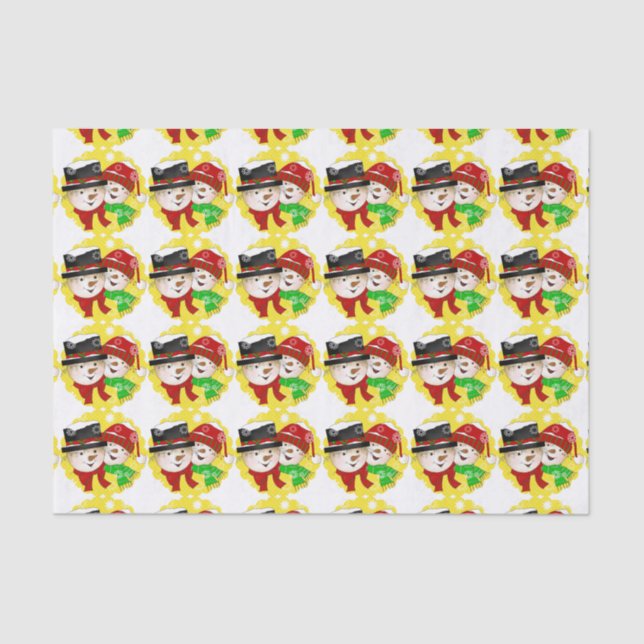 Seda Papel de tejidos de vacaciones de pareja de Snowma (Anverso)